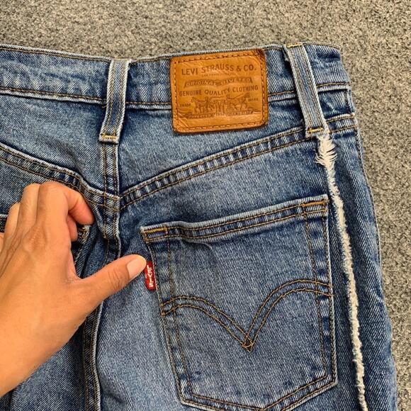 Levis Jeans Womens 24 Blue Ribcage Straight Reconstructed Super High Rise Fringe - Picture 12 of 14